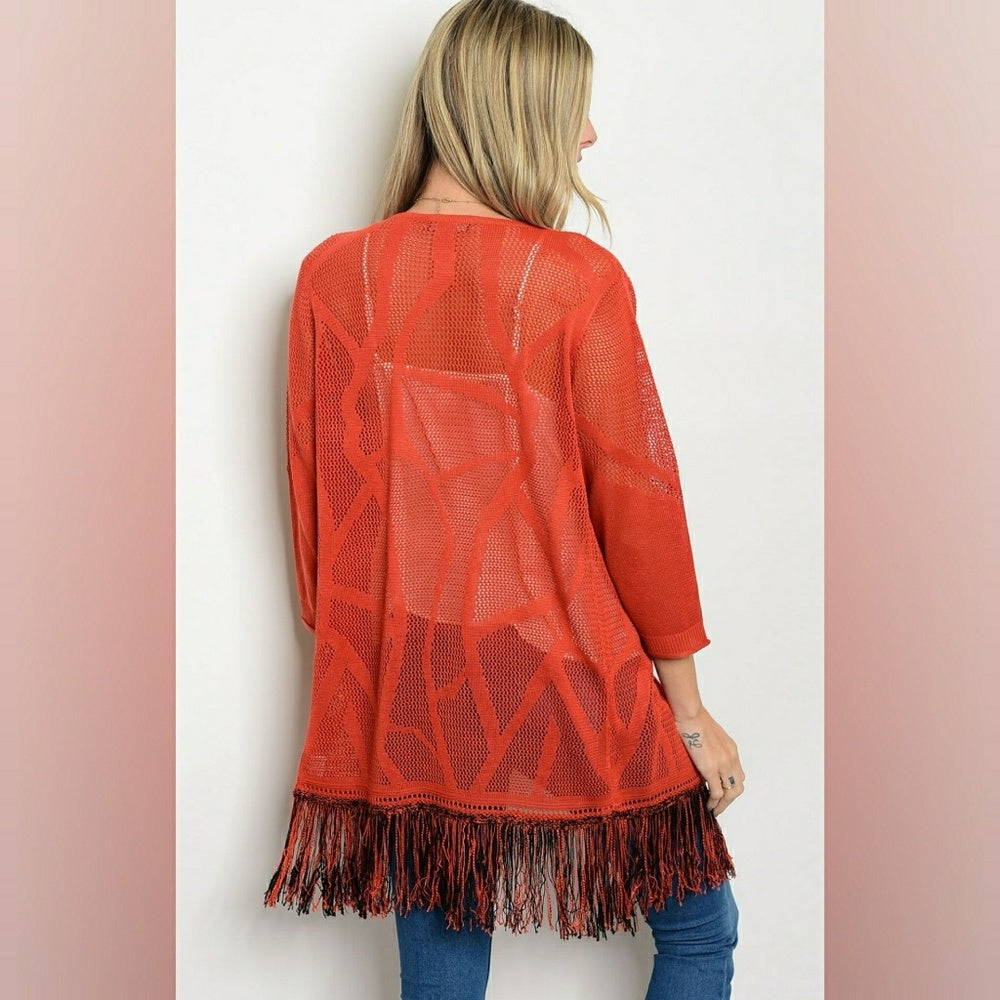 💎PRICE IS FIRM💎BRICK FRINGE KIMONO