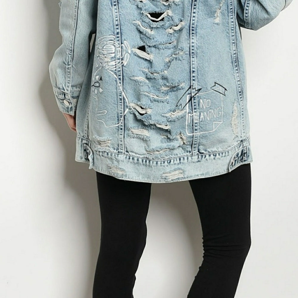 💎LIGHT WASH DENIM DISTRESSED JACKET 