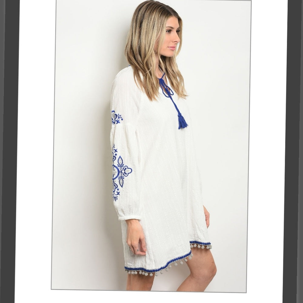 💦boho chic Tonic white and blue dress 💦