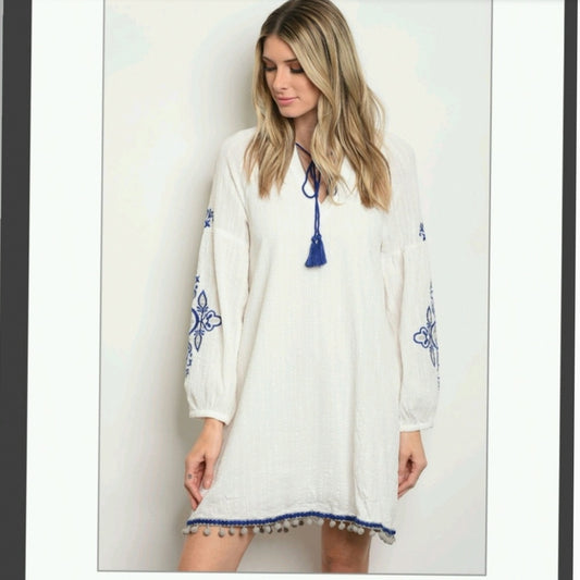 💦boho chic Tonic white and blue dress 💦