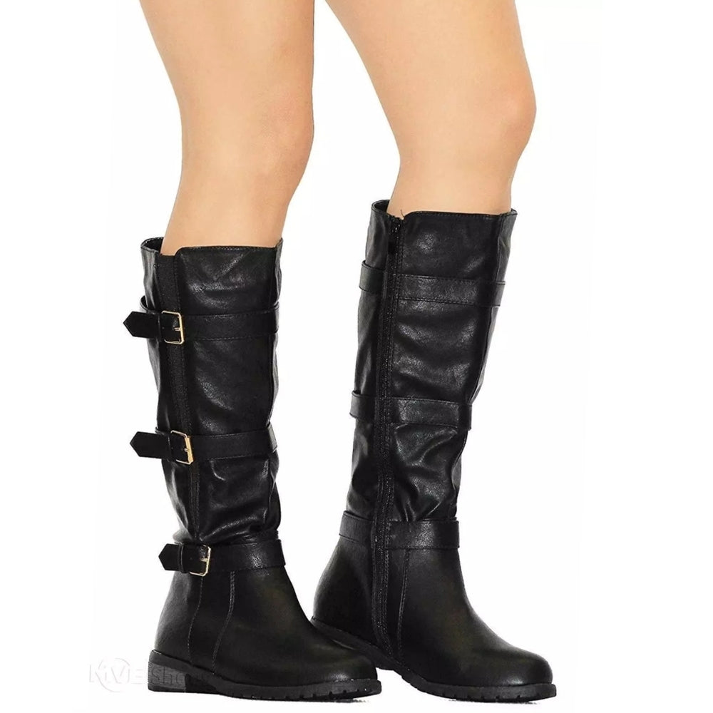 Alexa Buckle Knee High Motorcycle  Boots