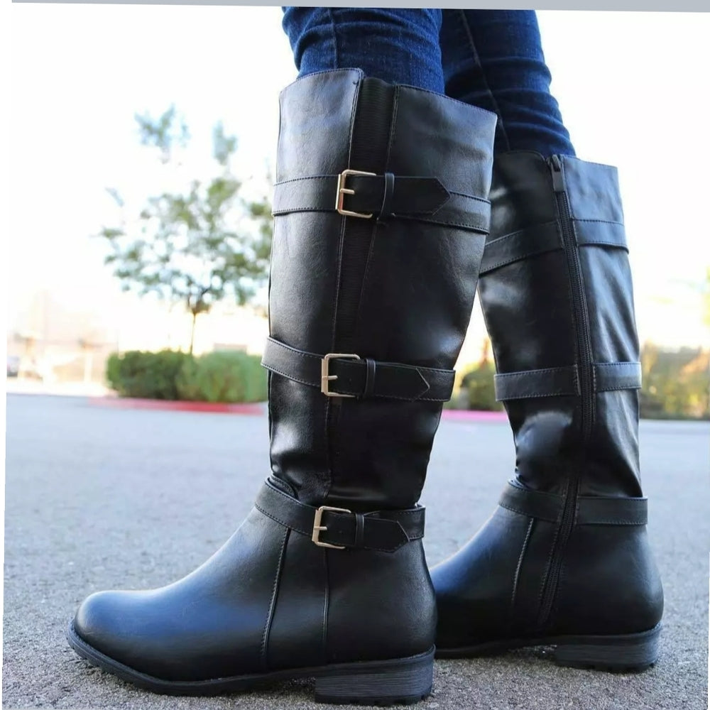 Alexa Buckle Knee High Motorcycle  Boots