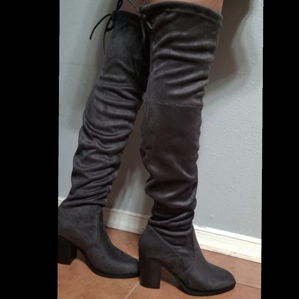 Elevator over knee boots Vegan Suede dark gray