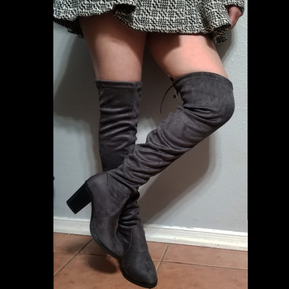 Elevator over knee boots Vegan Suede dark gray