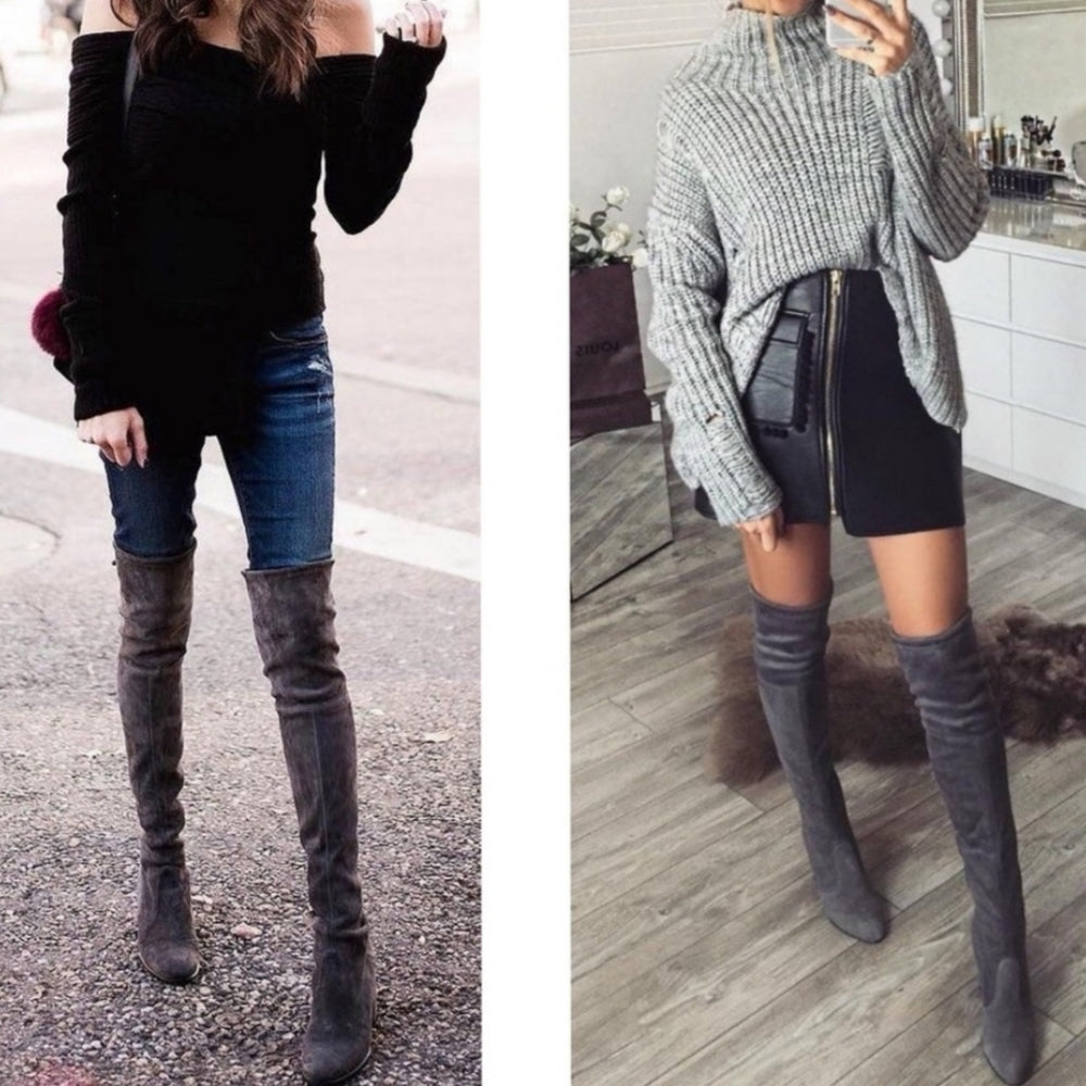 Elevator over knee boots Vegan Suede dark gray