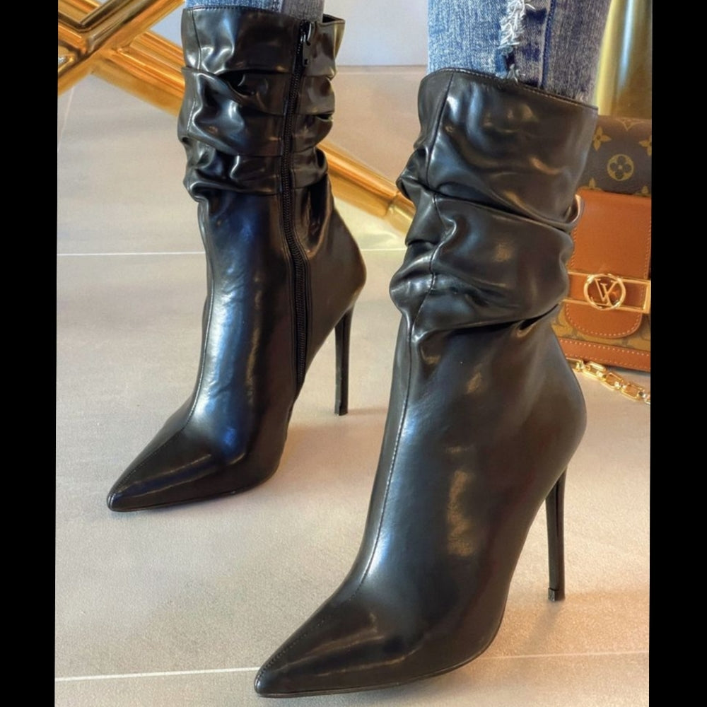 🖤Just In 🖤 Pointed Toe Pu Short Boots High Heel Ankle slouchy Booties