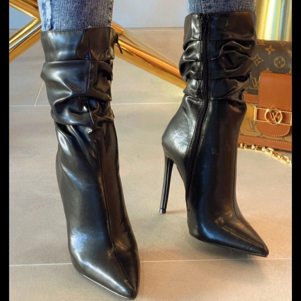 🖤Just In 🖤 Pointed Toe Pu Short Boots High Heel Ankle slouchy Booties