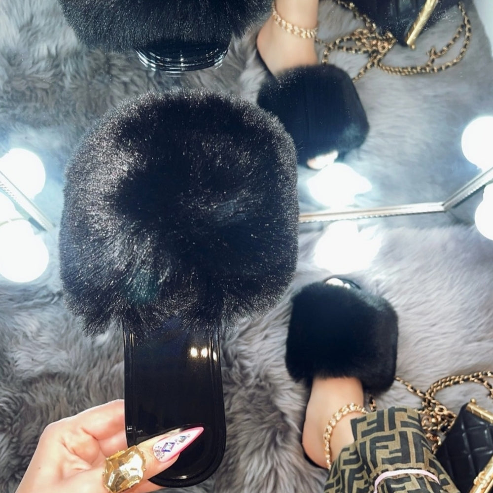 🖤Just In 🖤FUR JELLY SLIDES- BLACK