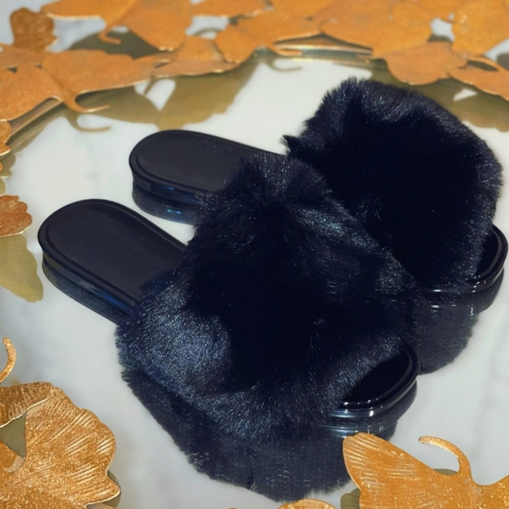 🖤Just In 🖤FUR JELLY SLIDES- BLACK