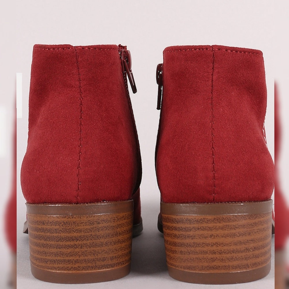 Last 6  size Suede Zip-Up Almond Toe Ankle Boots