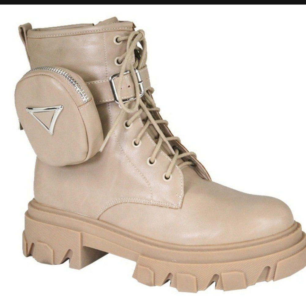 Zip Pocket Combat Booties Nude