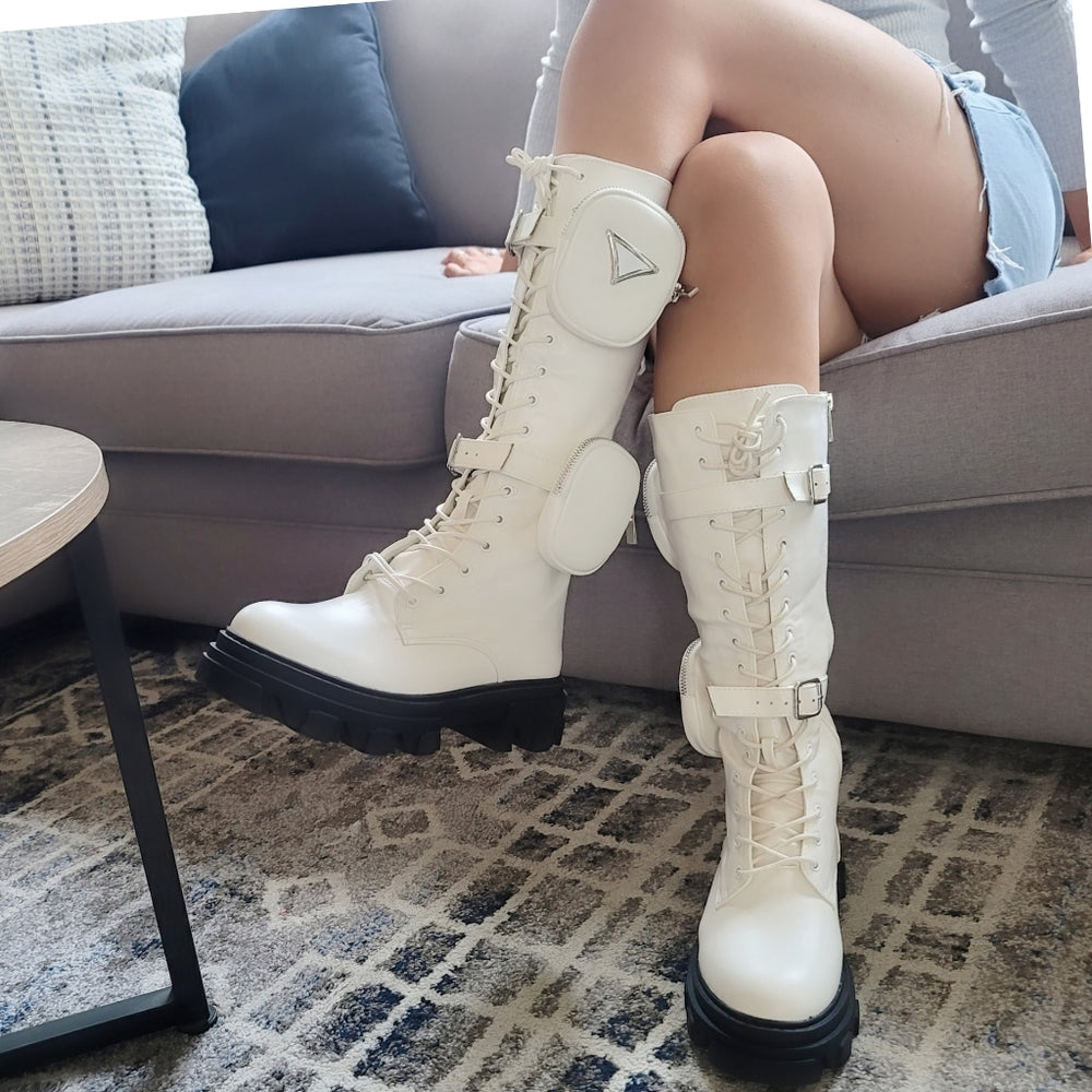 White combat boots