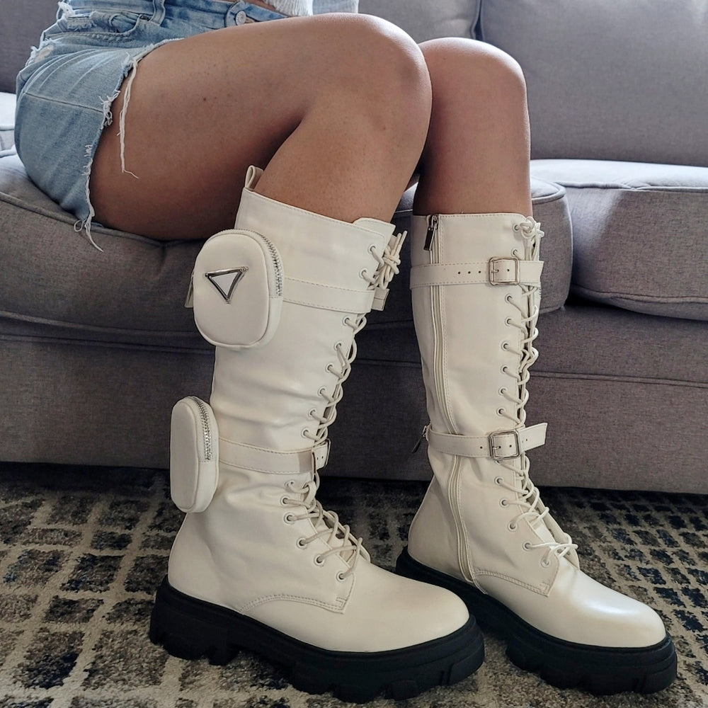 White combat boots