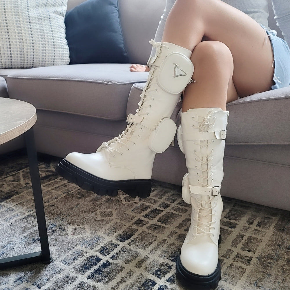 White combat boots