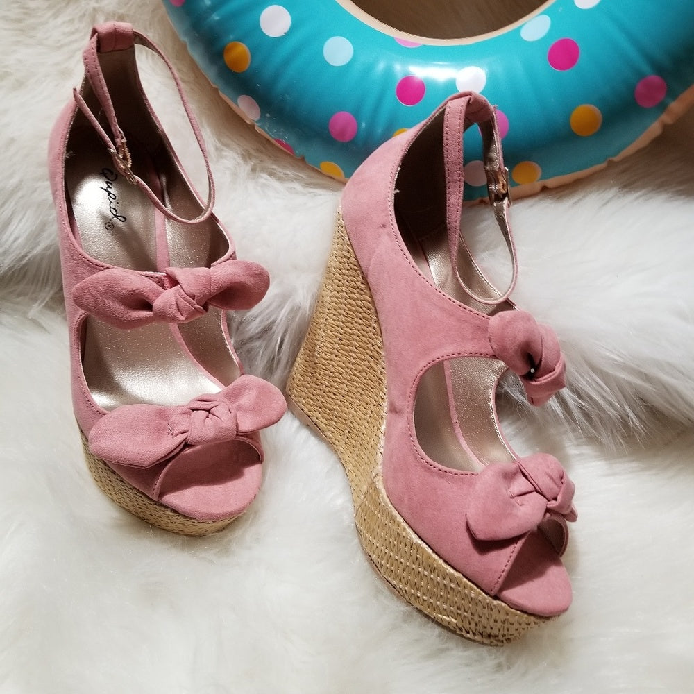 💖  last 10 💗Pink  SUEDE BOW ANKLE STRAP