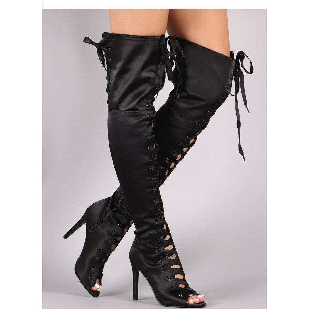 🚨last 5.5🚨 Over Knee Boots Satin Lace up