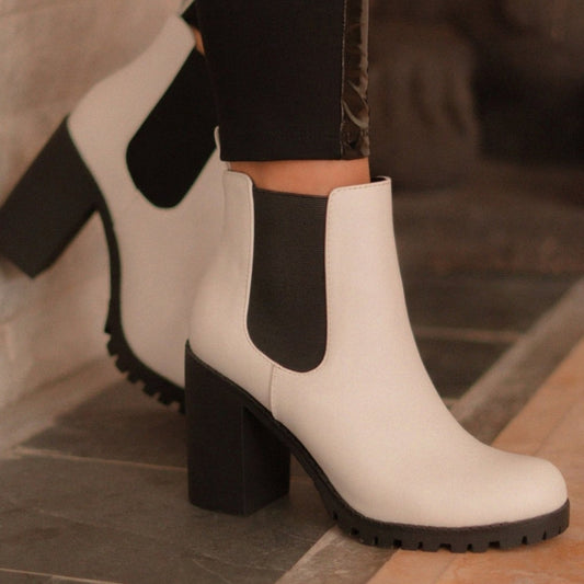 White love Chunky Heel boots