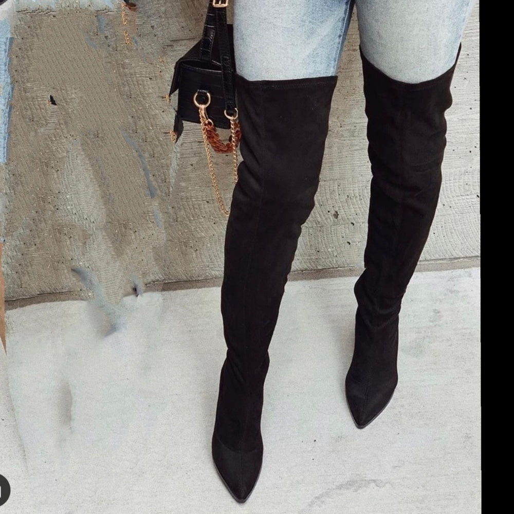 8.5, 9, 10 Low Stock  Into It - Black boots over knee