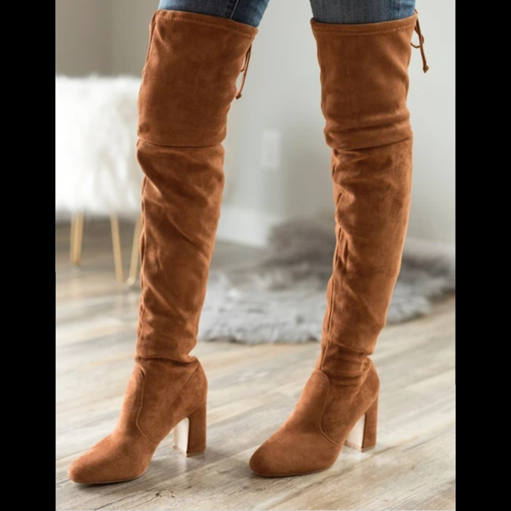 Just In Boots over knee camel Vegan Suede