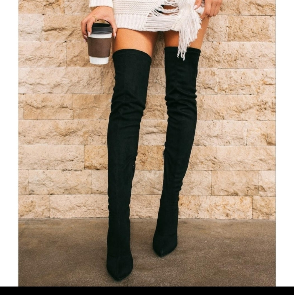 Just In 🖤 In Touch Black pointed boots over Knee Faux Suede