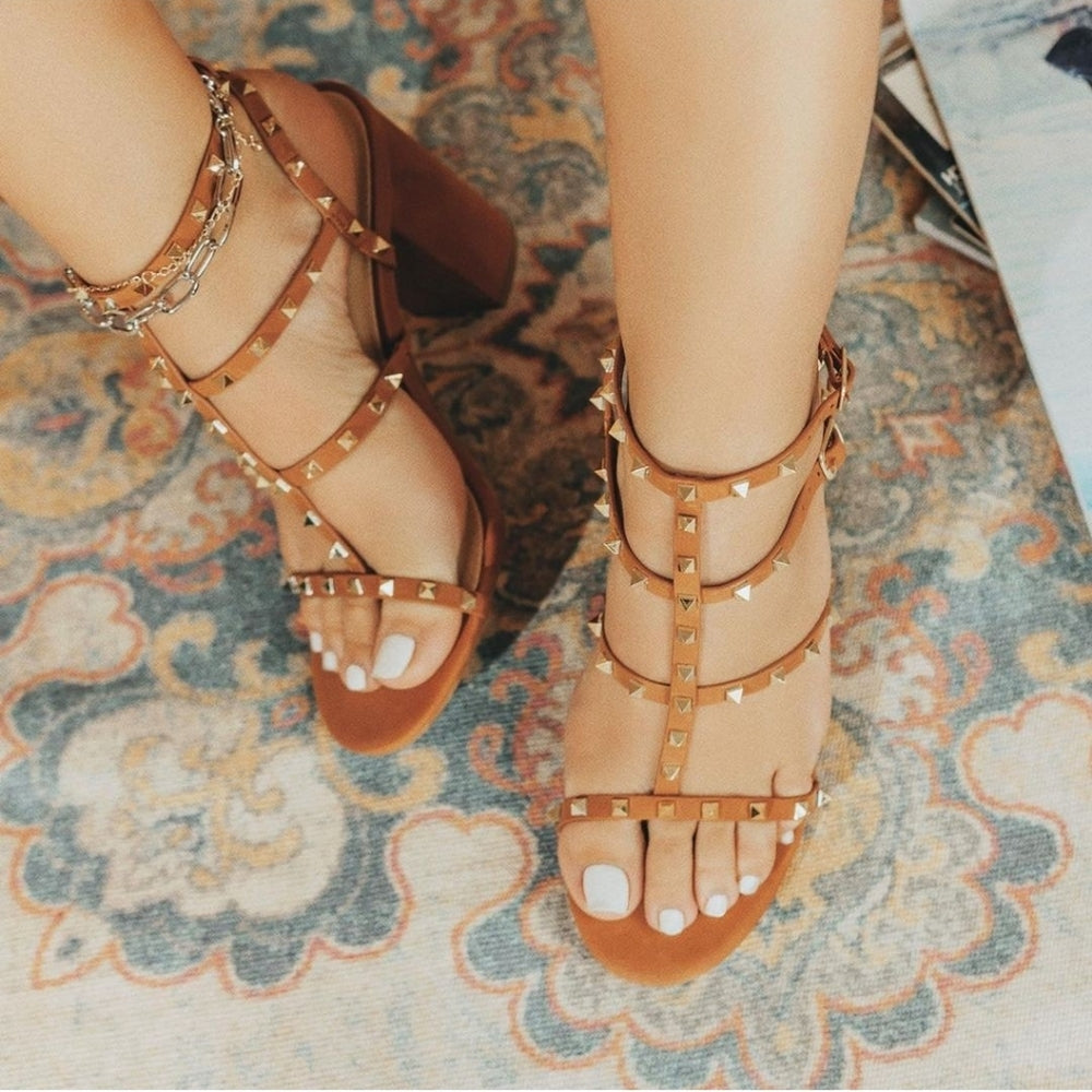 Just In Tan Color studded chunky heel