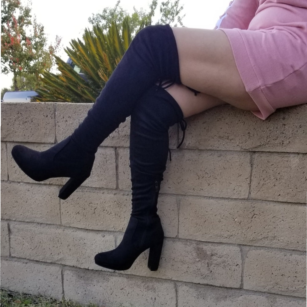 Babe Black Vegan Suede boots Over knee