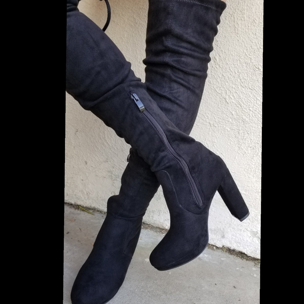 Babe Black Vegan Suede boots Over knee