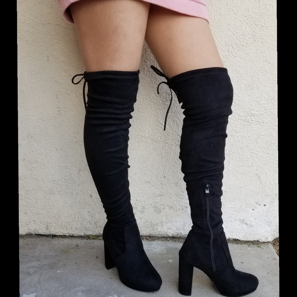 Babe Black Vegan Suede boots Over knee