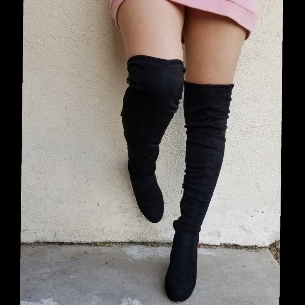 Babe Black Vegan Suede boots Over knee