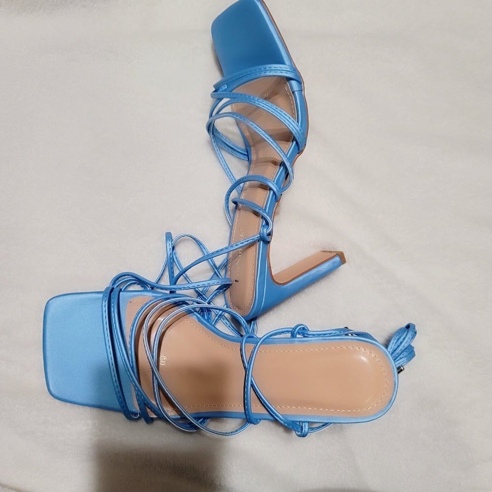 Just In 💙Baby Blue Strappy Lace Up Mid Heel